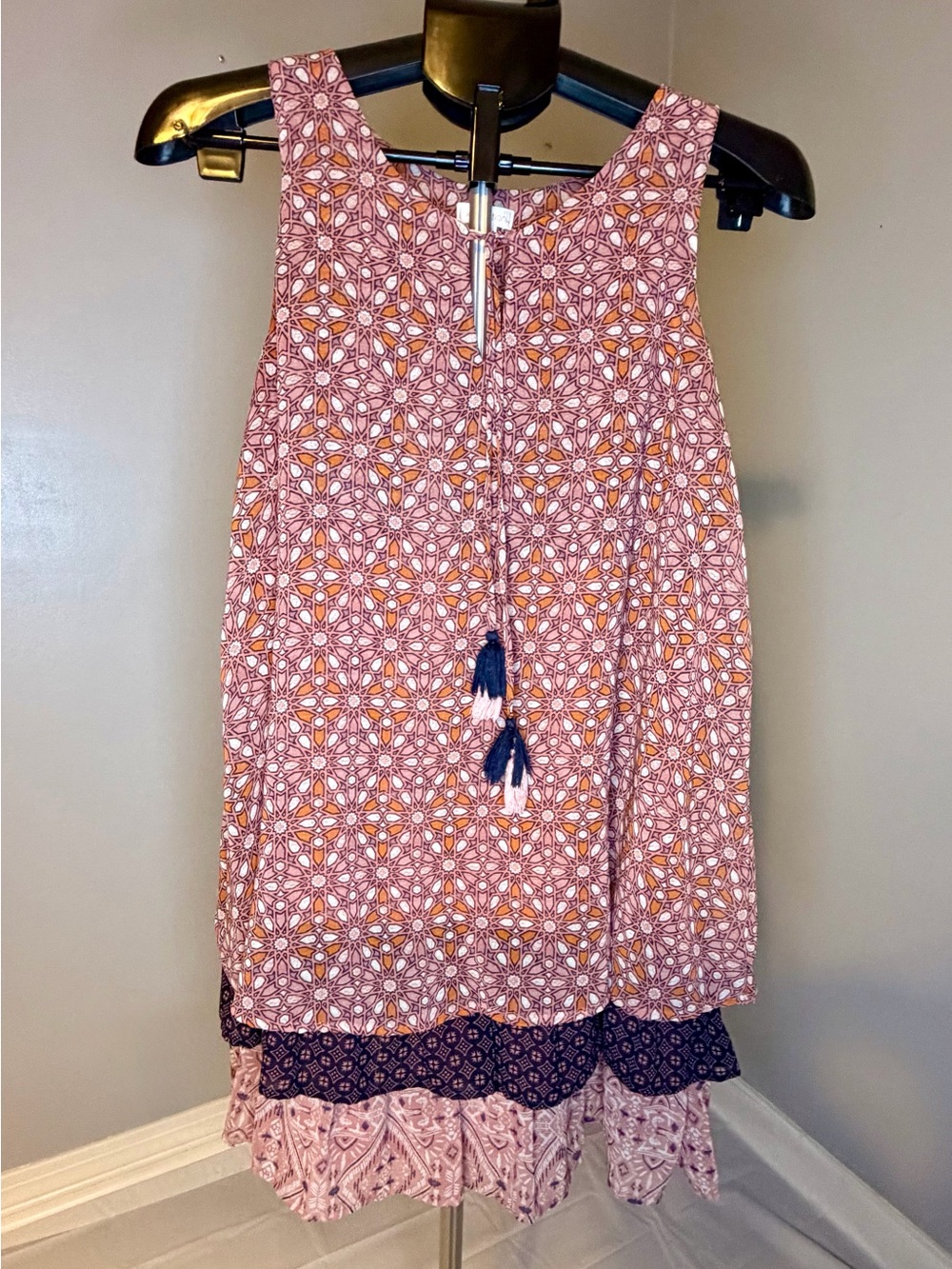 Xhilaration Pink and Orange Printed Tiered Maxi Skirt
